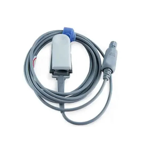 Coiled medical cable with connectors on a white background