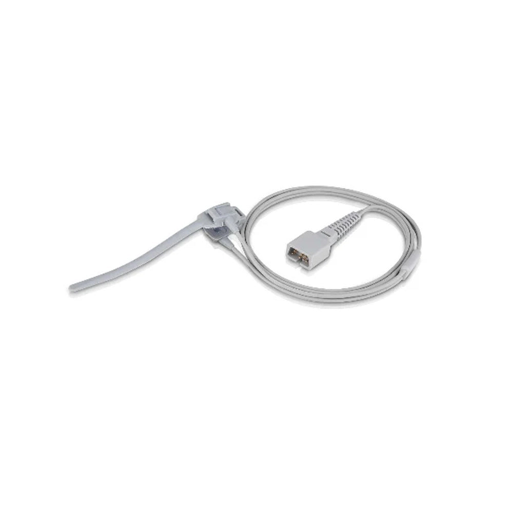 A light gray medical ECG/ECG lead cable with a connector plug and a zip tie, shown on a plain white background.