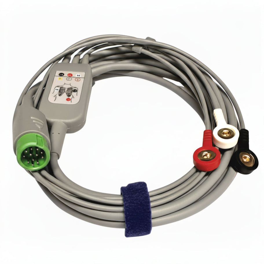 EDAN V-ECG.3LS 3 Lead ECG Cable, Snap, Integrated, 12 Pin