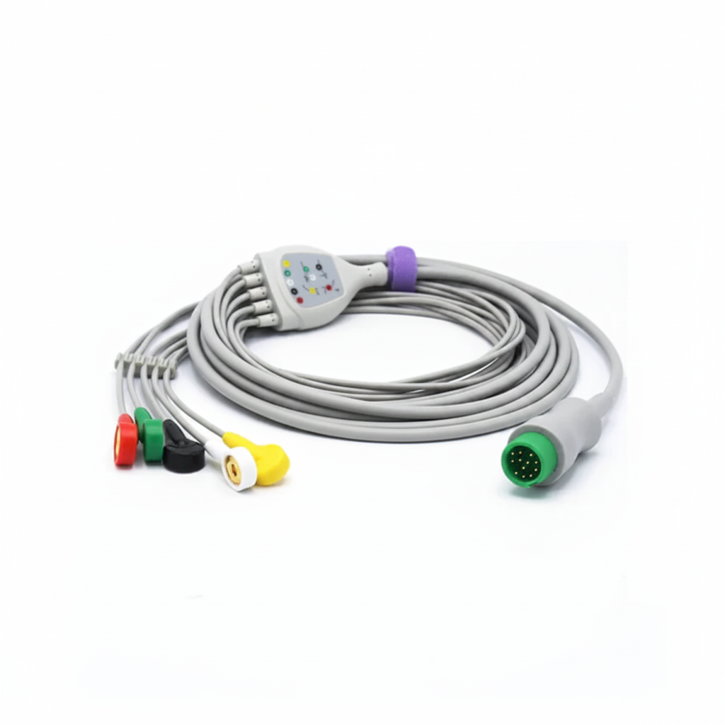EDAN V-ECG.5LS 5 Lead ECG Cable, Snap, Integrated, 12 Pin