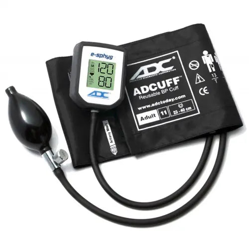 ADC blood pressure monitor with digital display on a white background