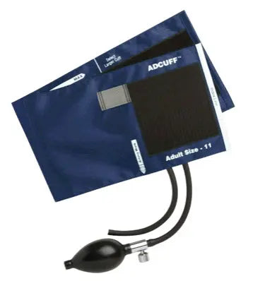 A navy blue Blood pressure cuff with packaging on a white background