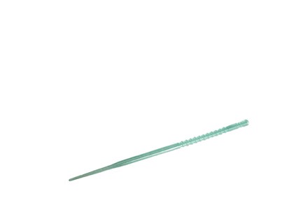 Long, thin green object on a white background