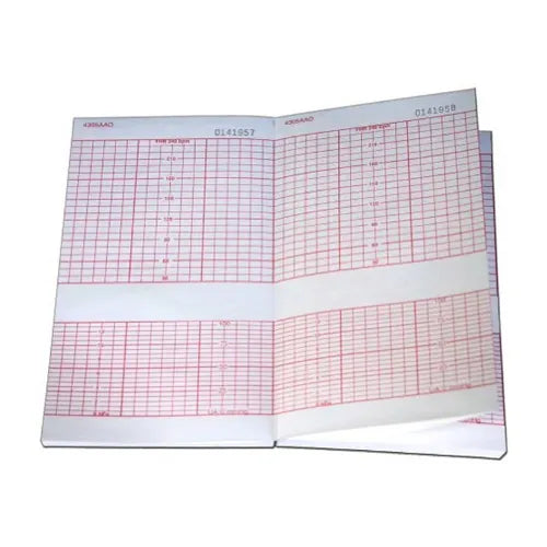 Open medical chart with red grid lines on a white background