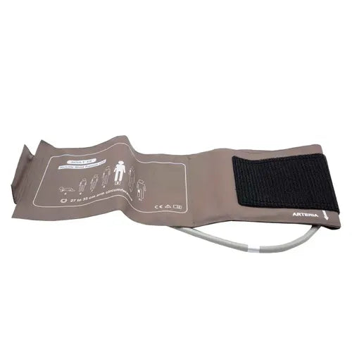 Blood pressure monitor cuff with brand name on a white background