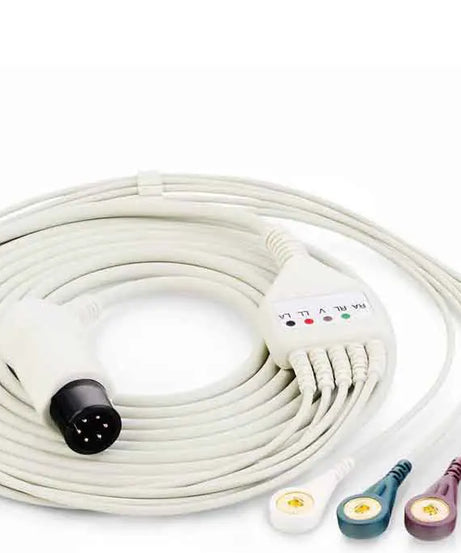 Cable de ECG EDAN 01.57.471096-11, 5 derivaciones, desfibrilador, AHA, 3,5 m, reutilizable