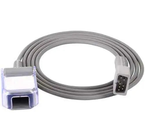 Gray medical cable with connectors on a white background