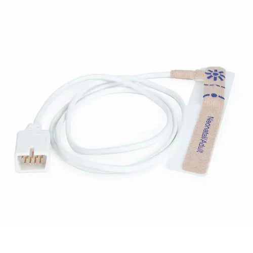 White medical cable with a connector on a white background