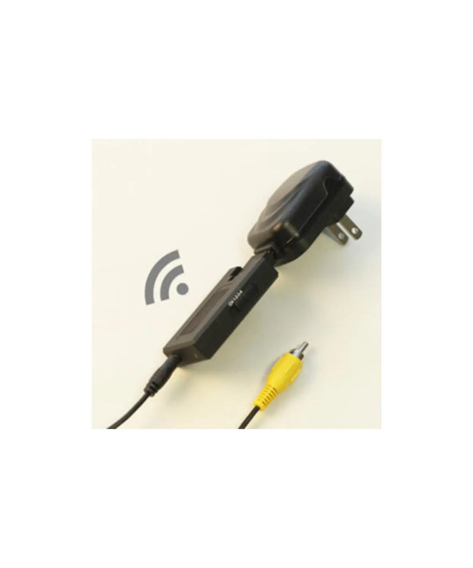 Electronic device with a plug and audio cable on a light background