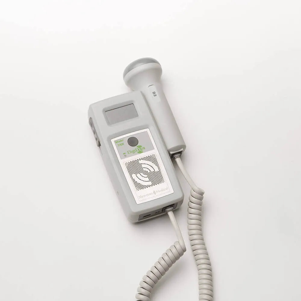 Medical device with a coiled cable on a white background
