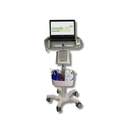 Medical cart with a screen displaying 'simpleAIR' on a white background