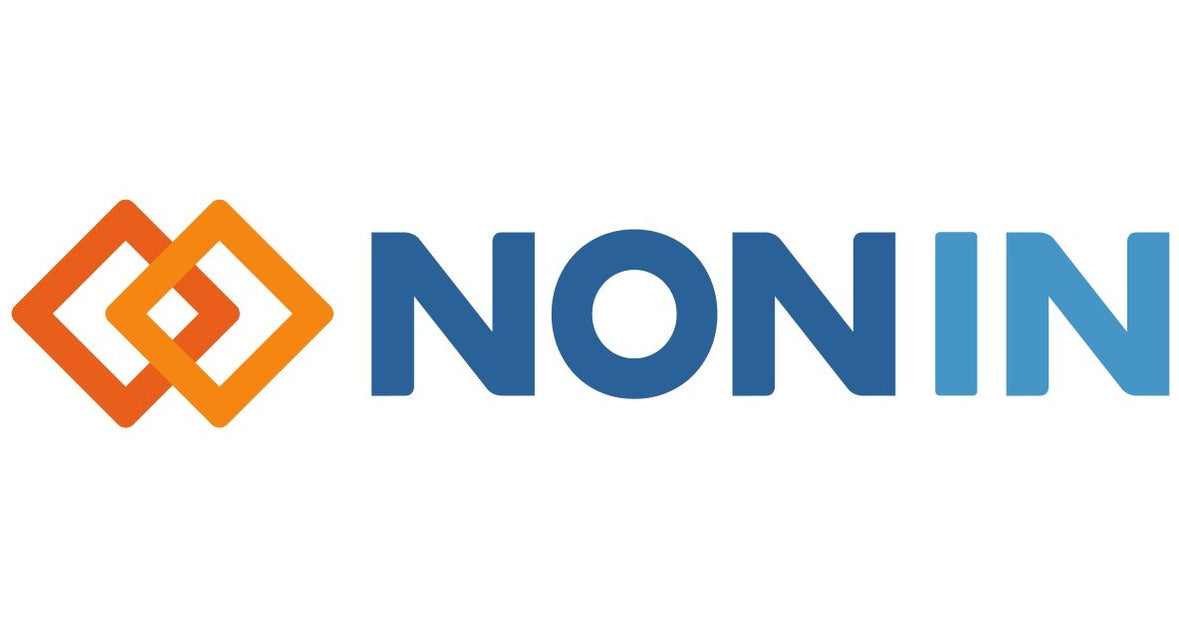 NONIN logo with orange and blue design on a white background