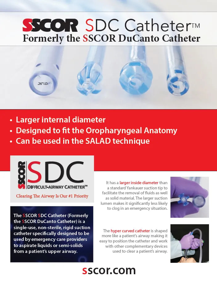 Advertisement for SSCOR SDC Catheter with product details and features.