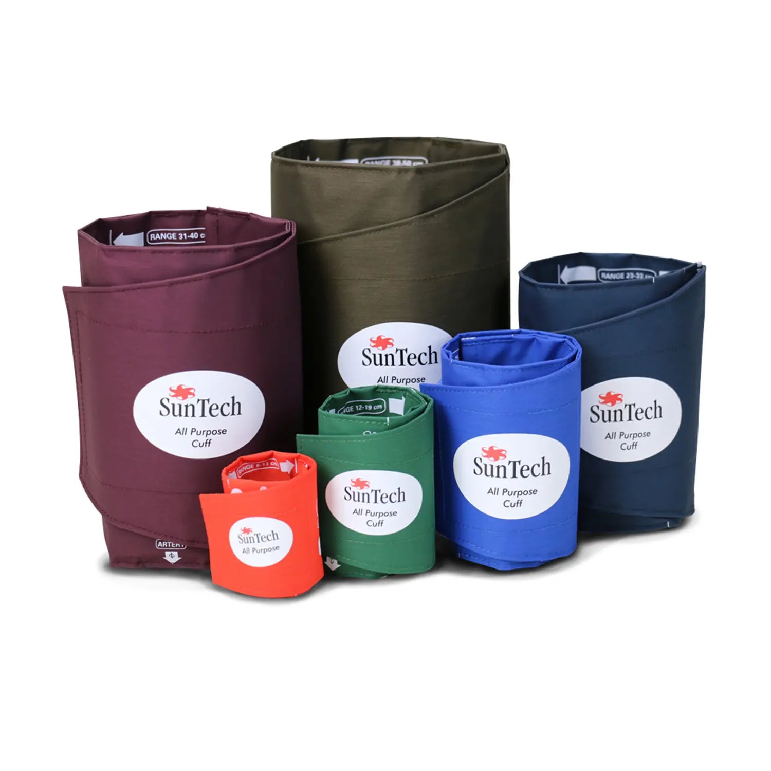 Set of SunTech fabric pots in various colors on a white background