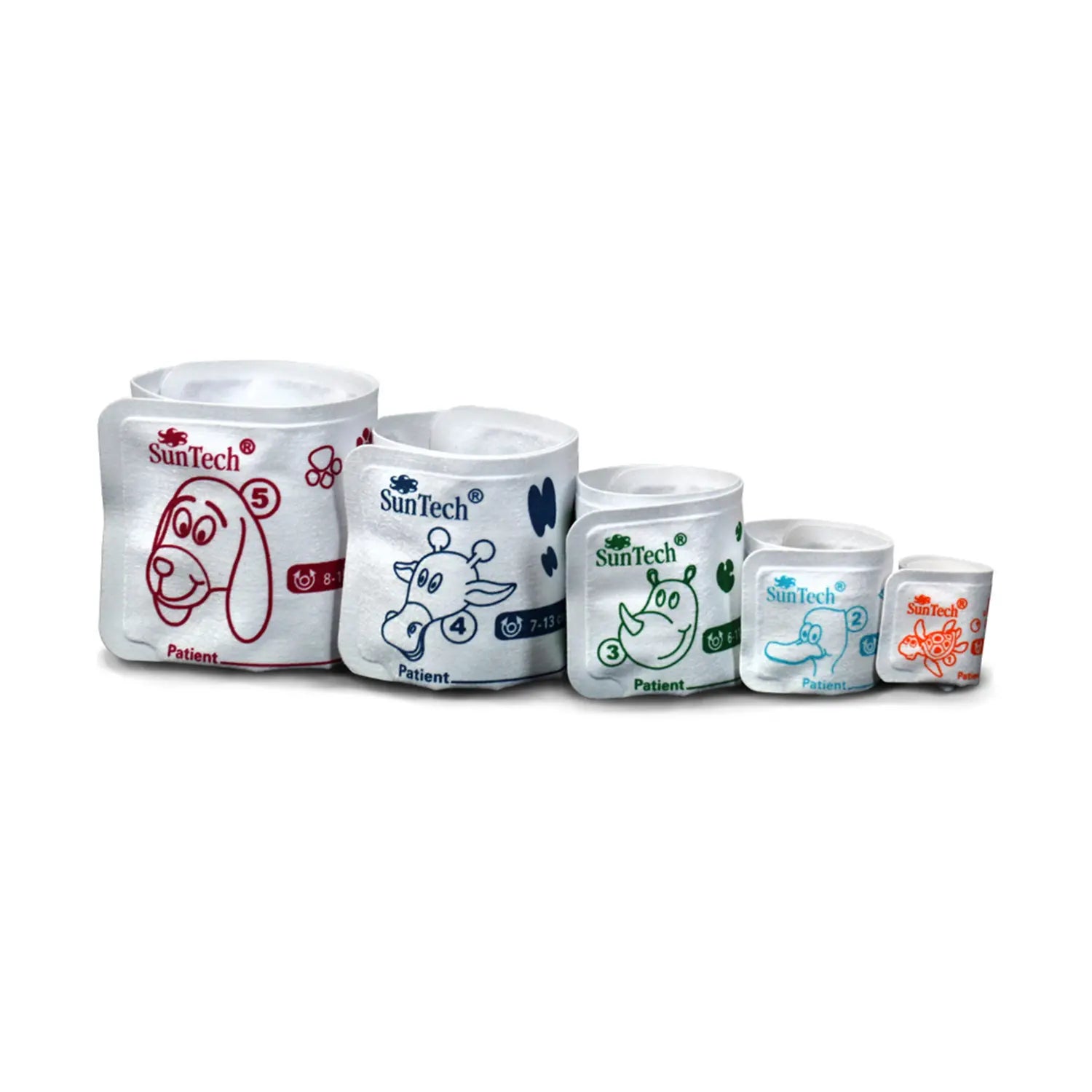 Set of SunTech medical containers with various animal illustrations on a white background