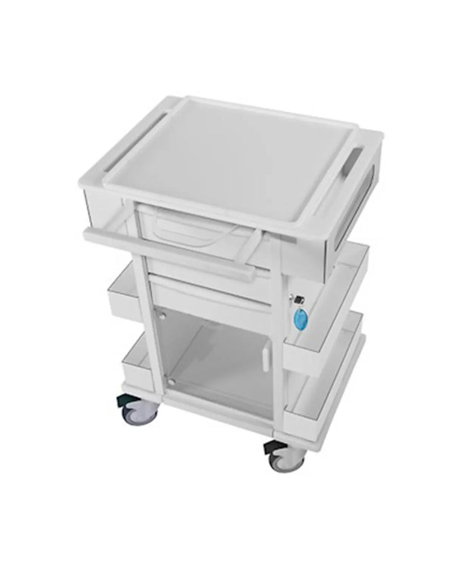 White medical cart with drawers on a white background