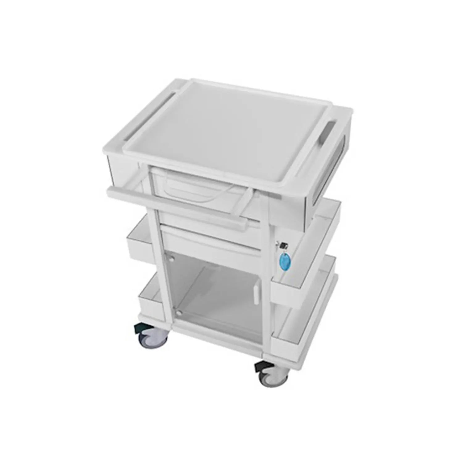 White medical cart with drawers on a white background