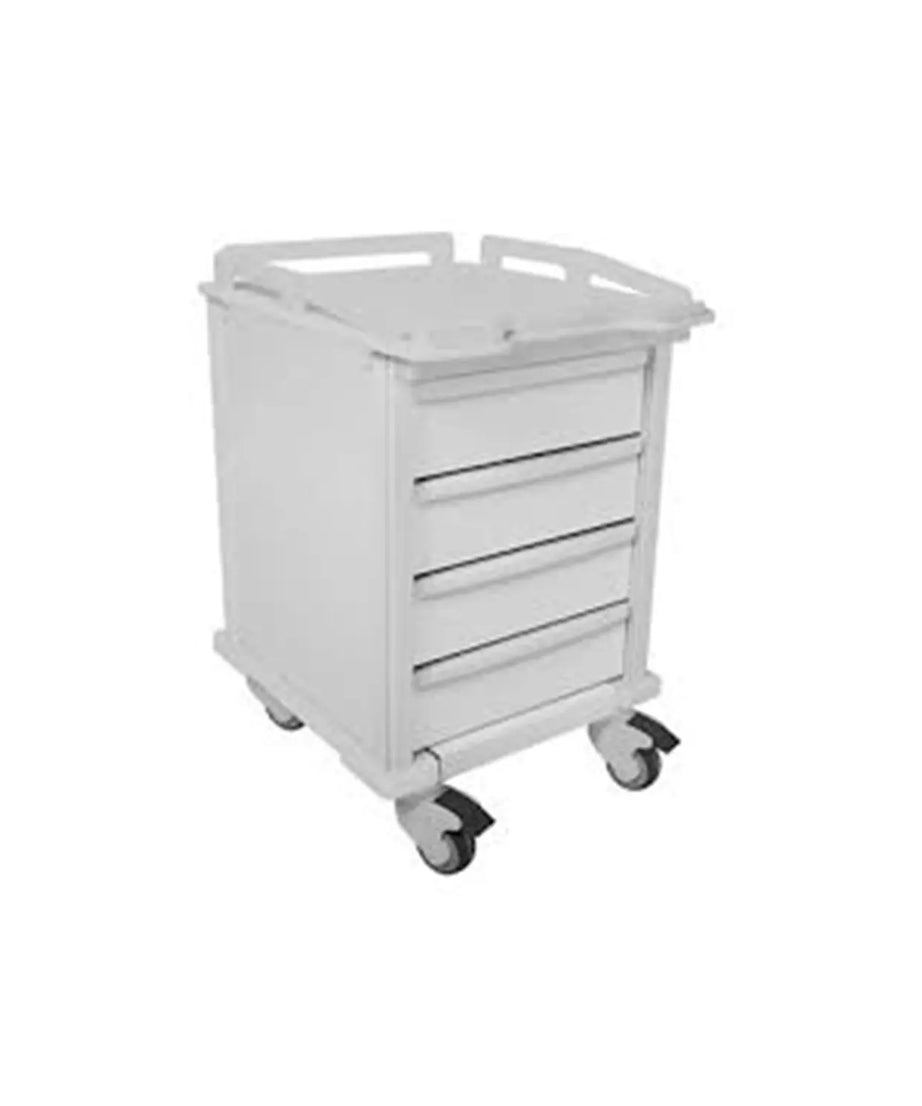 White medical cart with drawers on a white background