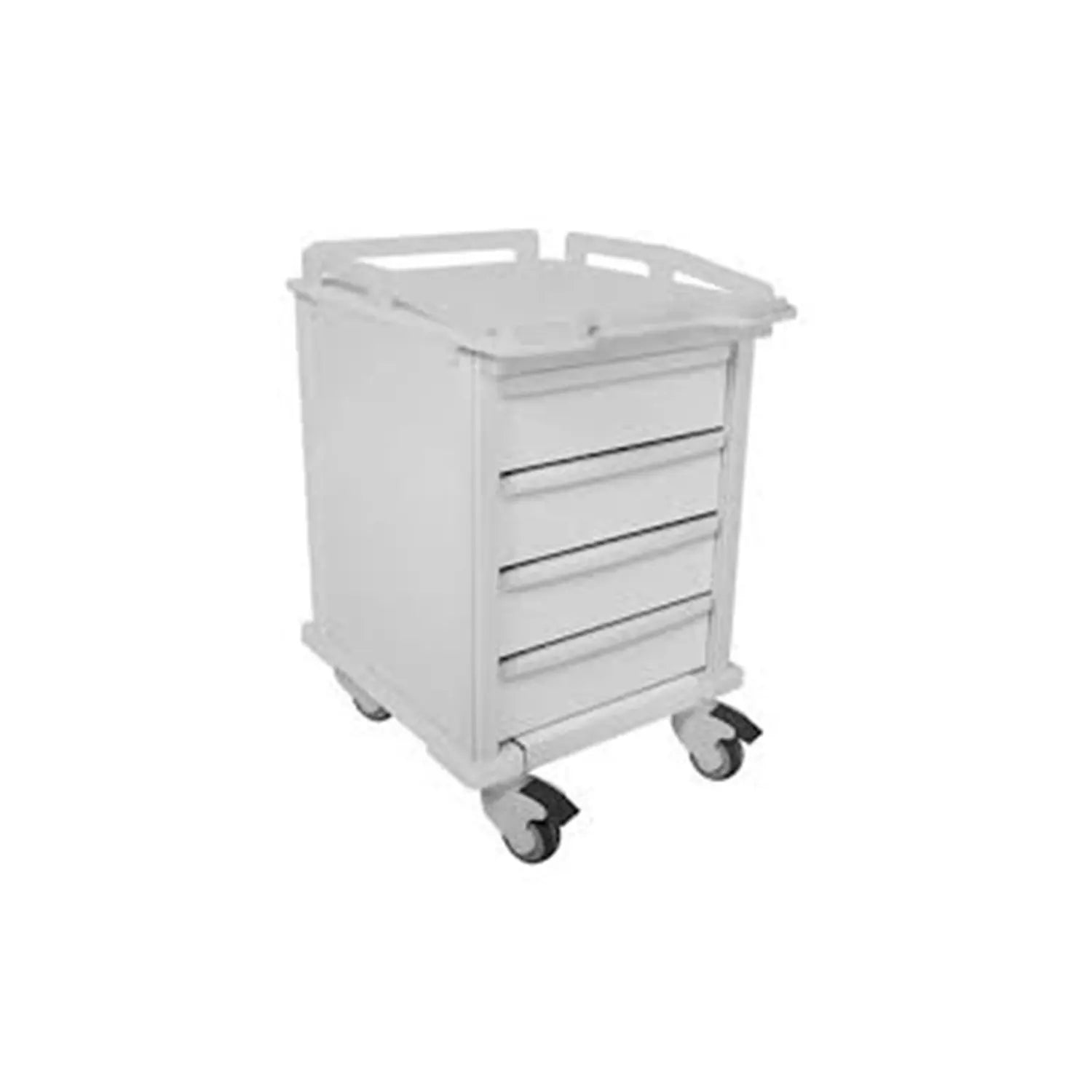 White medical cart with drawers on a white background