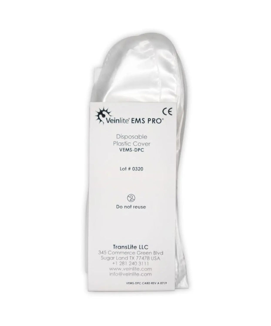 Disposable plastic cover with Veinlite EMS PRO branding on a white background