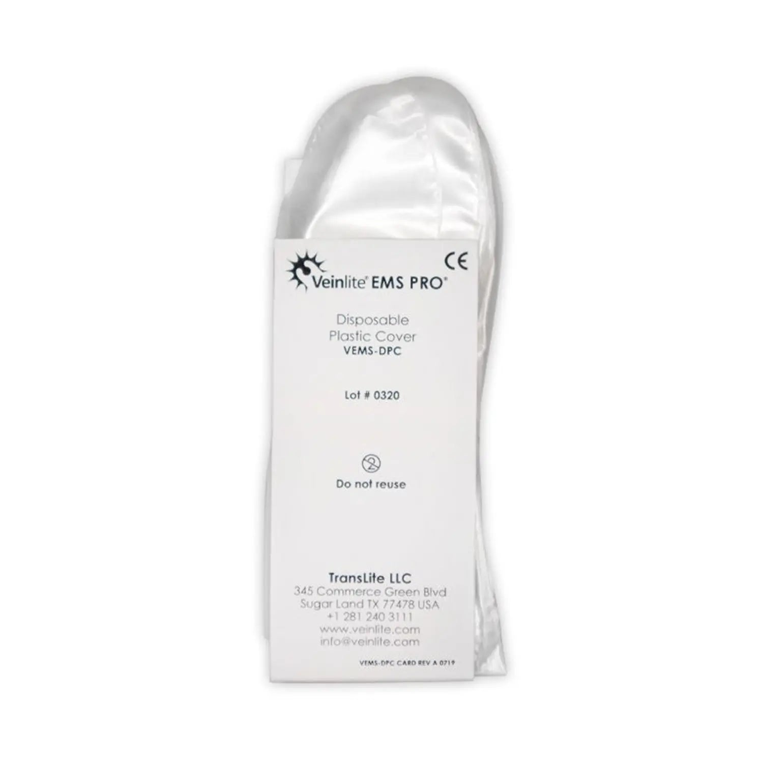 Disposable plastic cover with Veinlite EMS PRO branding on a white background