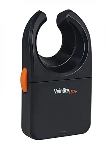 Black and orange Veinlite LED+ device on a white background