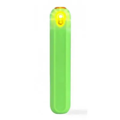 Green inflatable pool toy with a yellow light on a white background