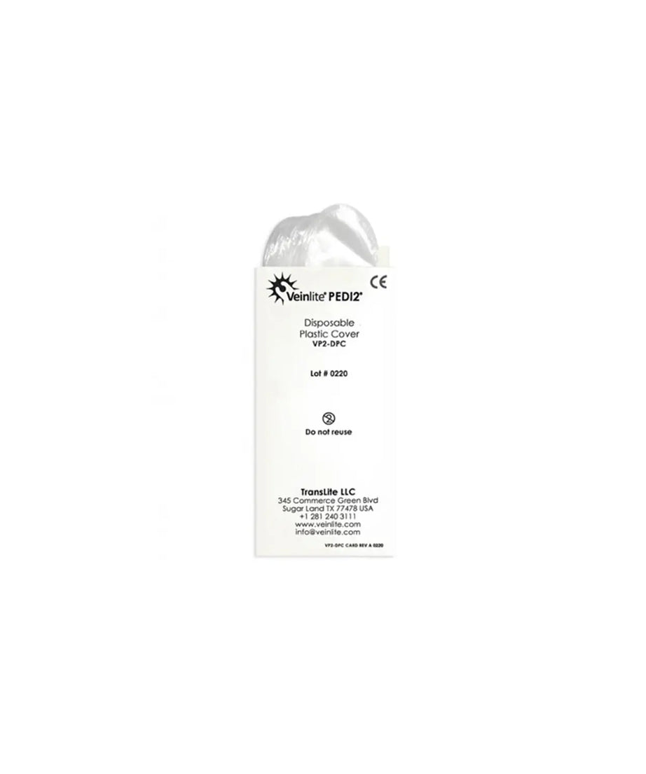Disposable plastic cover packaging with brand logo on a white background