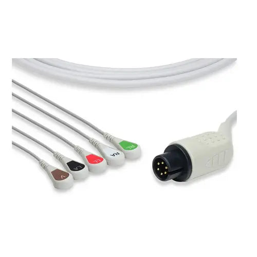 Set of medical cables with color-coded connectors on a white background