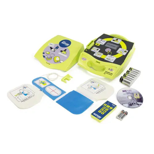 A ZOLL defibrillator used for trainer with its accesories.