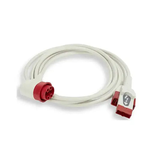 A ZOLL Medical white cable with red connectors on both sides for a R Series defibrillator.