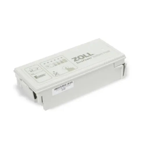 ZOLL medical grey rectangle battery on a white background.