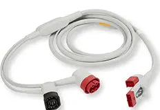 A ZOLL Medical Multifunction Therapy grey cable with 2 red ports and 1 black for X Series.