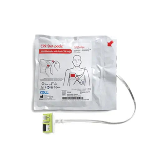 CPR electrode pad with cable on a white background
