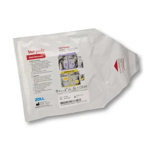 ZOLL Package of Stat-padz adult electrodes with ZOLL branding on a white background.