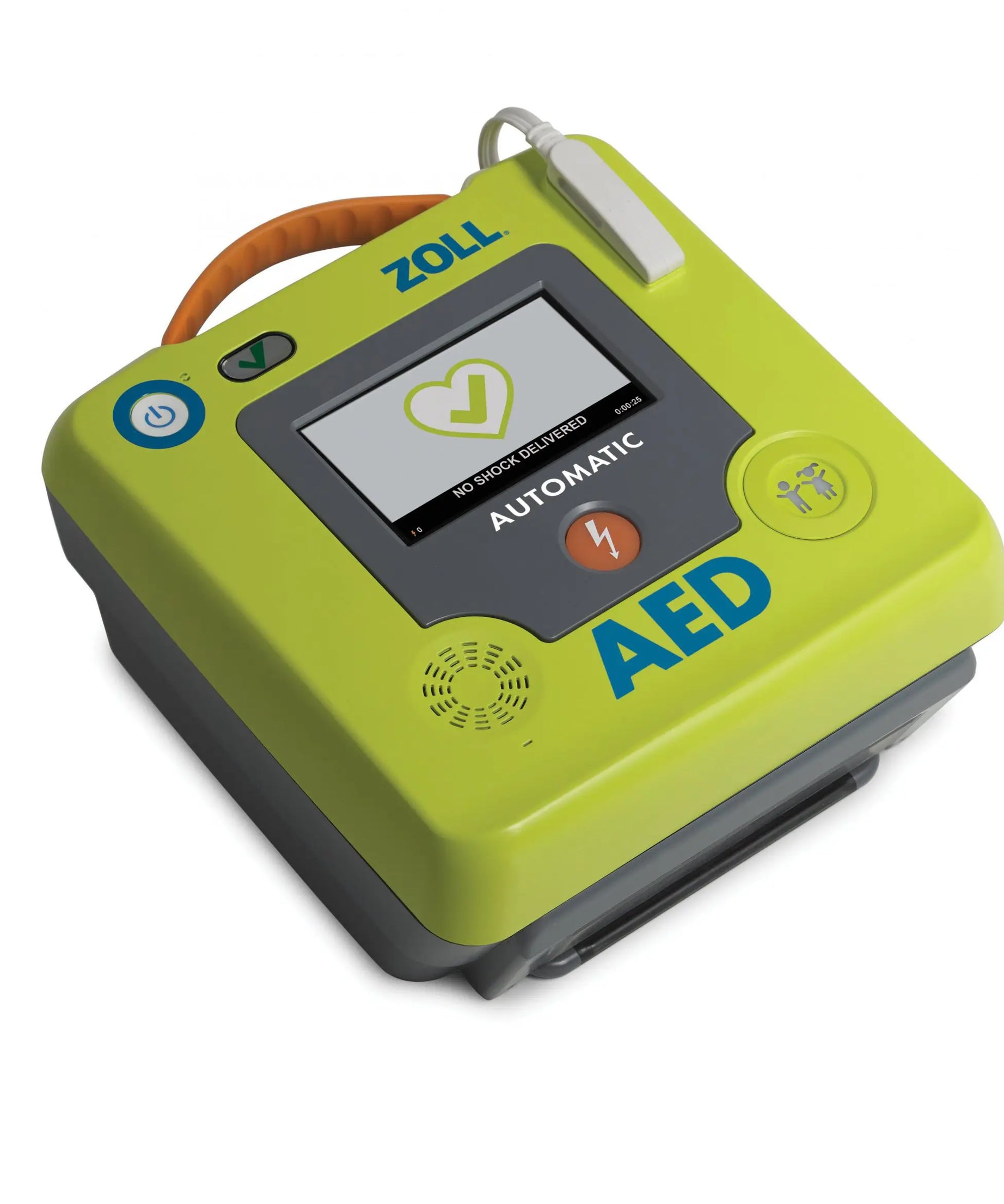 A green and grey ZOLL Medical AED 3 Fully or Semi-automatic external defibrillator.