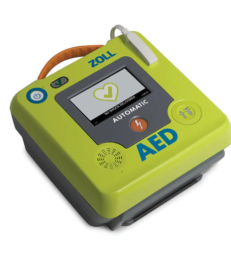 A green and grey ZOLL Medical AED 3 Fully or Semi-automatic external defibrillator.