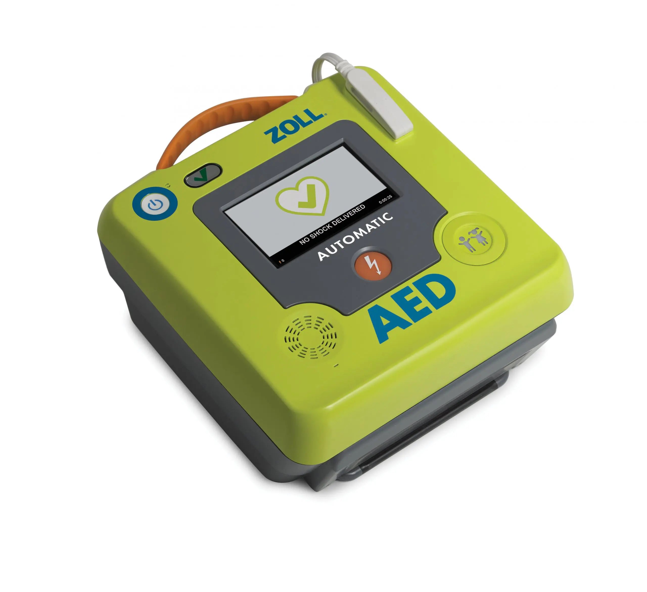 A green and grey ZOLL Medical AED 3 Fully or Semi-automatic external defibrillator.