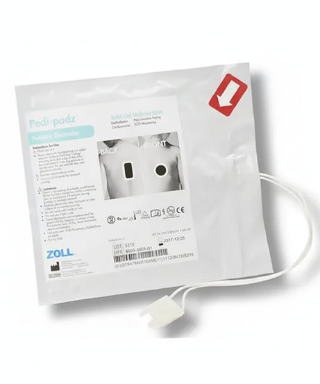 A ZOLL Medical solid gel multi function pediatric padz in a white packaging.