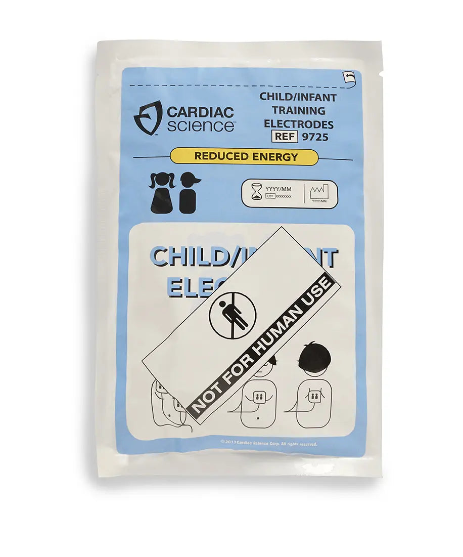 Cardiac Science child/infant training electrodes packaging on a white background.