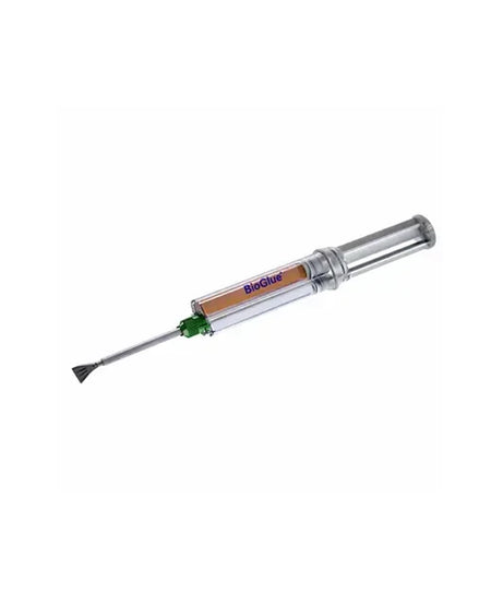 A BioChute metal rod with a clear plastic chamber containing brown filter media, a green valve, and a black funnel tip, shown on a plain white background.