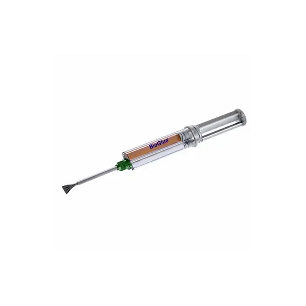 A BioChute metal rod with a clear plastic chamber containing brown filter media, a green valve, and a black funnel tip, shown on a plain white background.