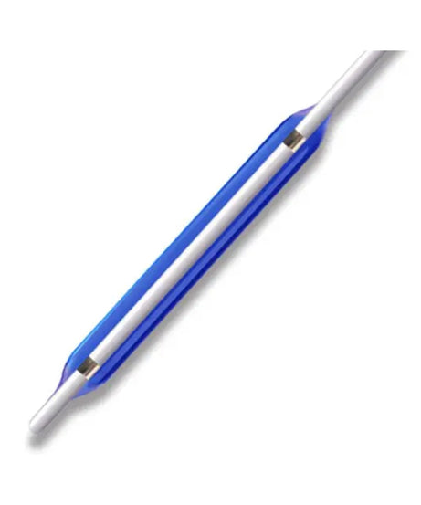 A blue and white cylindrical float or tube component shown diagonally on a plain white background.