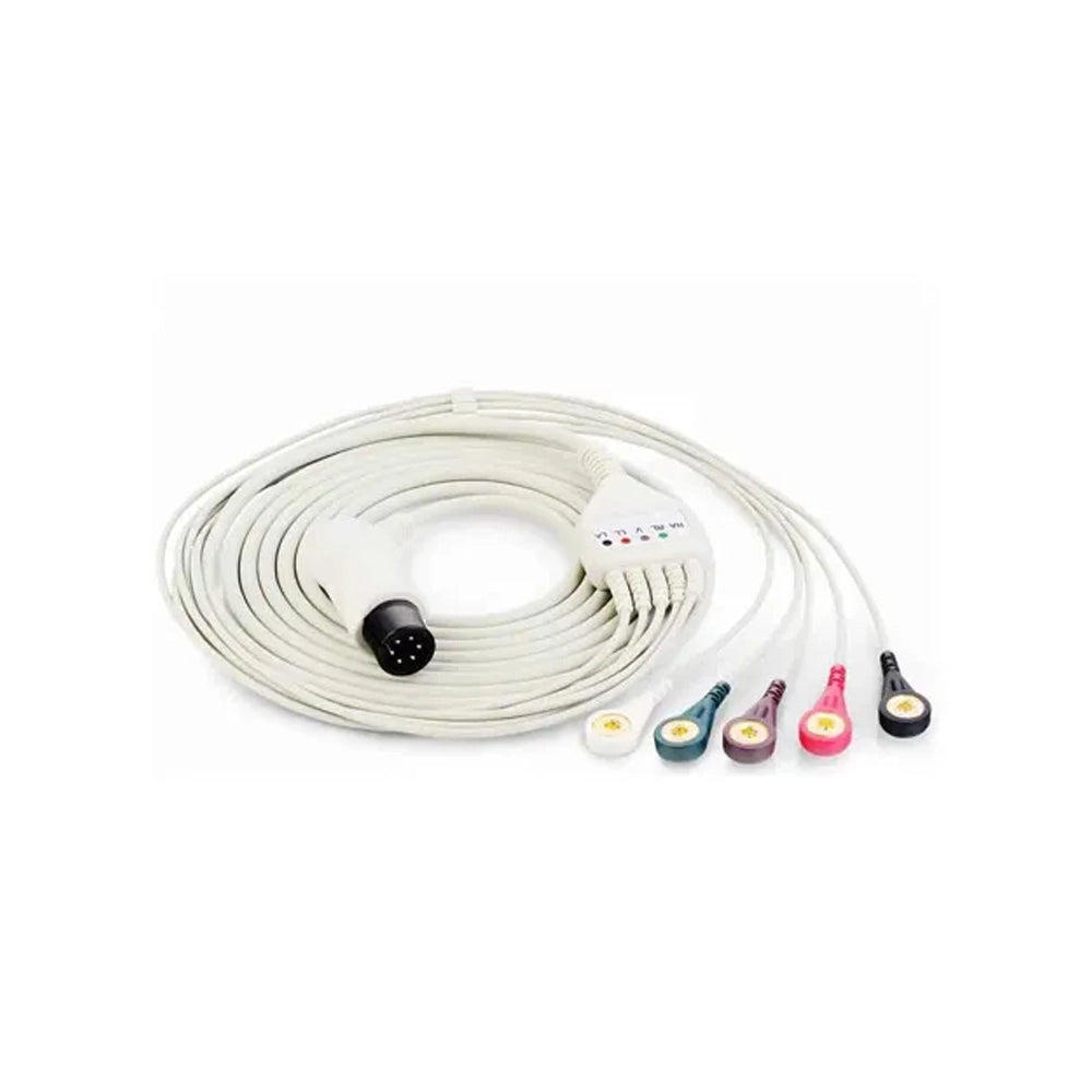 EDAN 01.57.471096-11 ECG Cable, 5-Lead Snap, Defib, AHA, 3.5m, Reusable
