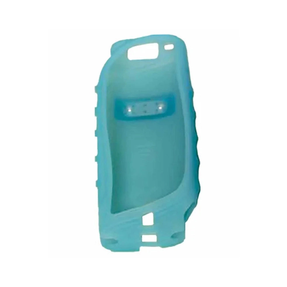 A translucent light blue silicone phone case with cutouts for the camera and buttons, shown on a plain white background.