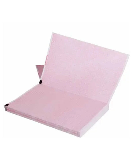 A stack of light pink textured paper sheets, partially unfolded, shown on a plain white background.