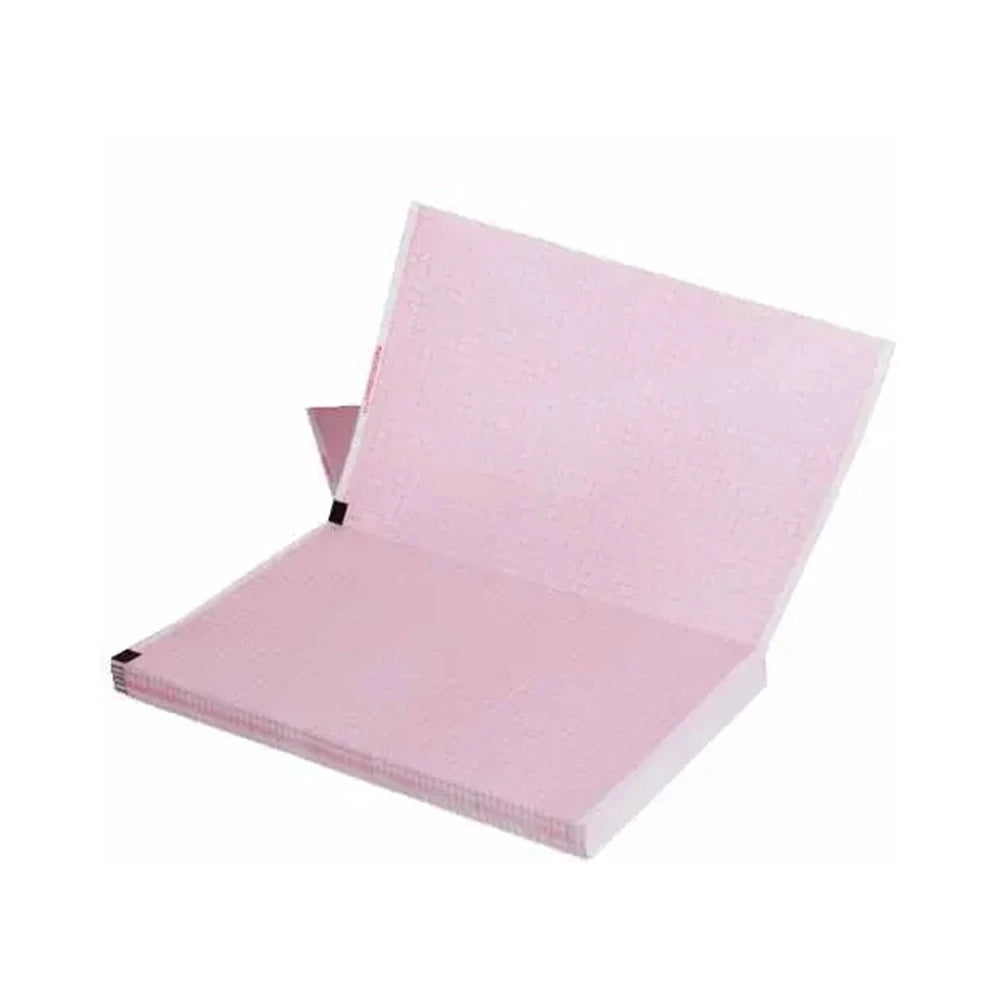 A stack of light pink textured paper sheets, partially unfolded, shown on a plain white background.