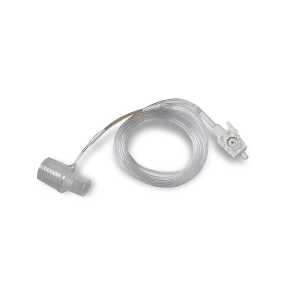 A clear plastic replacement tube assembly with a threaded connector on one end and a small valve or fitting on the other, photographed on a plain white background.