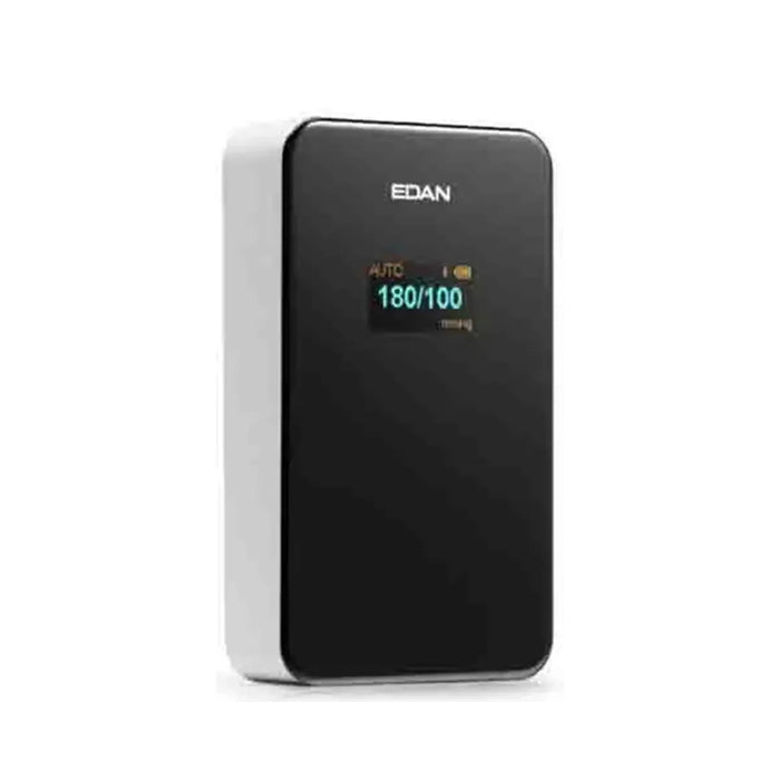 An EDAN electronic device with a black textured front face, a small digital display showing '180/100', and a white side panel, set against a plain white background.