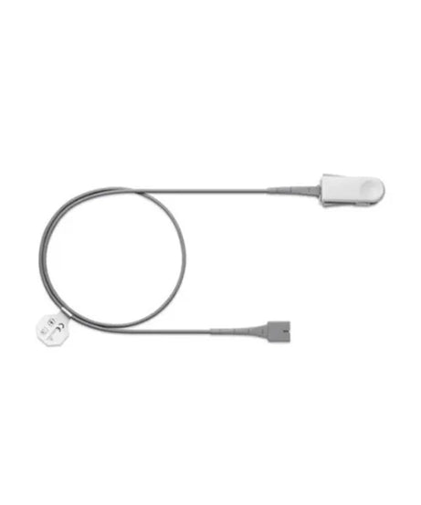 A silver metal cable assembly with a coiled loop, a small connector plug, and a larger rectangular clip-like end, shown on a plain white background.